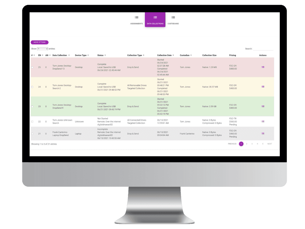 Data collections dashboard and hosting infrastructure interface