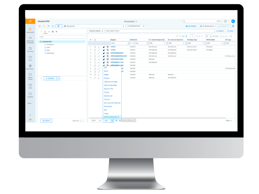 eDiscovery AI platform screenshot